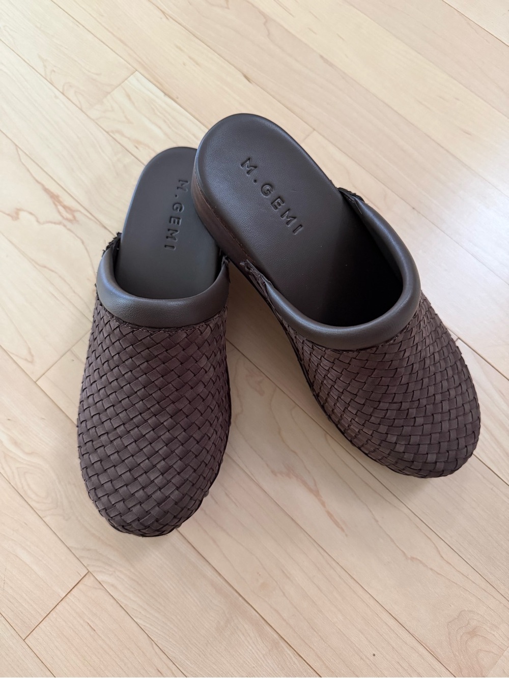 M. Gemi Men’s Dark Brown Woven Leather Slip-On Clogs